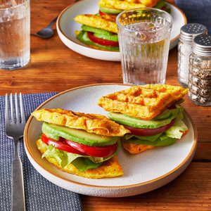 Cheesy Chaffle Sandwiches with Avocado & Bacon